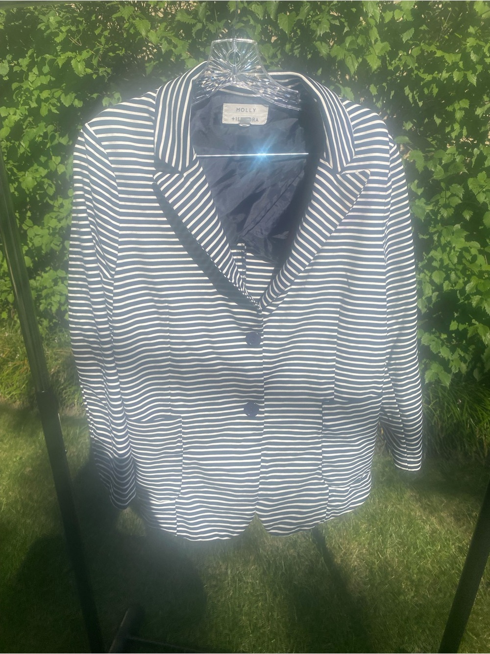 New w/o tags Molly & Isadora Women's Navy & White Striped Blazer Jacket Size  1X